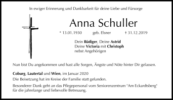 Traueranzeige von Anna Schuller von Neue Presse Coburg