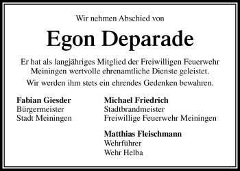 Traueranzeige von Egon Desparade von Südthüringer Presse