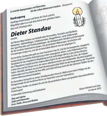Traueranzeige von Dieter Standau von Südthüringer Presse