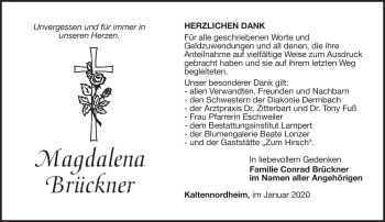 Traueranzeige von Magdalena Brückner von Südthüringer Presse