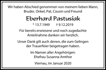 Traueranzeige von Eberhard Pastusiak von Südthüringer Presse