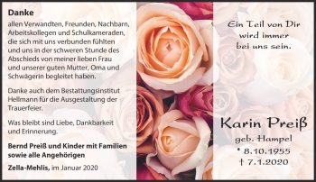 Traueranzeige von Karin Preiß von Südthüringer Presse
