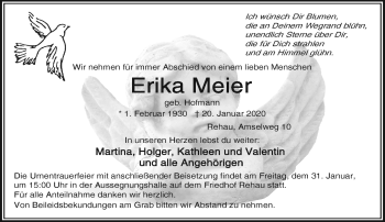 Traueranzeige von Erika Meier von Frankenpost