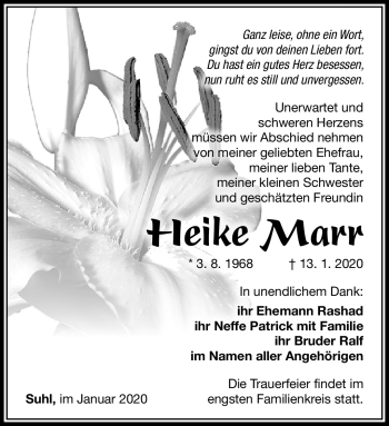 Traueranzeige von Heike Marr von Südthüringer Presse