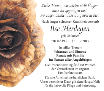 Traueranzeige von Ilse Herdegen von Frankenpost