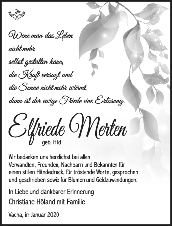 Traueranzeige von Elfriede Merten von Südthüringer Presse