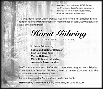Traueranzeige von Horst Göhring von Südthüringer Presse