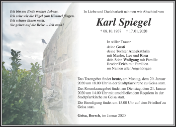 Traueranzeige von Karl Spiegel von Südthüringer Presse