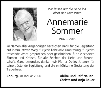 Traueranzeige von Annemarie Sommer von Neue Presse Coburg