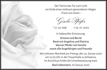 Traueranzeige von Gisela Pfeifer von Südthüringer Presse