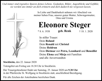 Traueranzeige von Eleonore Steger von Neue Presse Coburg
