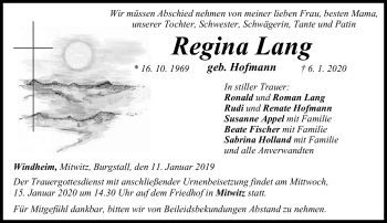 Traueranzeige von Regina Lang von Neue Presse Coburg