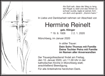 Traueranzeige von Hermine Reinelt von Frankenpost