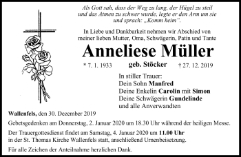 Traueranzeige von Anneliese Müller von Neue Presse Coburg