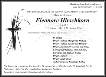 Traueranzeige von Eleonore Hirschkorn von Frankenpost