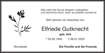Traueranzeige von Elfriede Gutknecht von Frankenpost