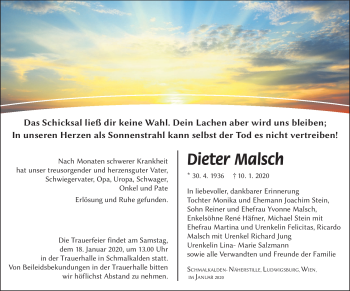 Traueranzeige von Dieter Malsch von Südthüringer Presse