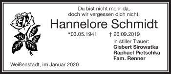Traueranzeige von Hannelore Schmidt von Frankenpost