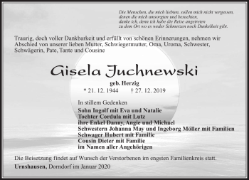 Traueranzeige von Gisela Juchnewski von Südthüringer Presse