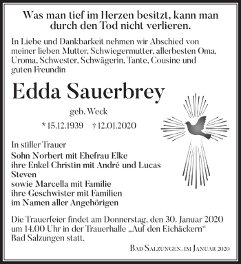 Traueranzeige von Edda Sauerbrey von Südthüringer Presse