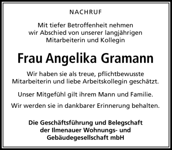 Traueranzeige von Angelika Gramann von Südthüringer Presse