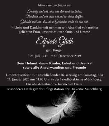 Traueranzeige von Elfriede Gluth von Frankenpost
