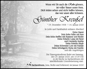 Traueranzeige von Günther Keußel von Südthüringer Presse
