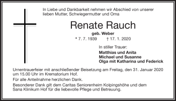 Traueranzeige von Renate Rauch von Frankenpost