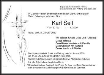 Traueranzeige von Karl Sell von Frankenpost