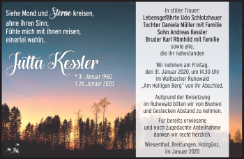 Traueranzeige von Jutta Kessler von Südthüringer Presse