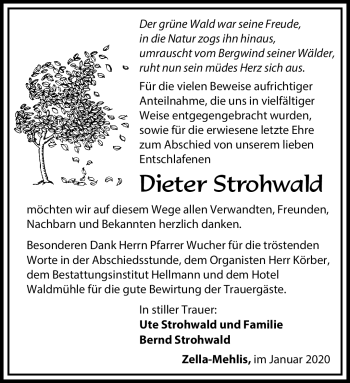 Traueranzeige von Dieter Strohwald von Südthüringer Presse