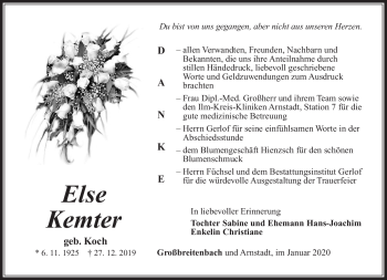 Traueranzeige von Else Kemter von Südthüringer Presse