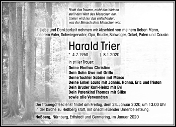 Traueranzeige von Harald Trier von Südthüringer Presse