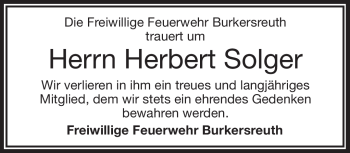 Traueranzeige von Herbert Solger von Frankenpost
