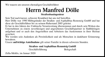 Traueranzeige von Manfred Dölle von Südthüringer Presse
