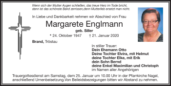 Traueranzeige von Margarete Englmann von Frankenpost