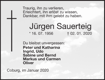 Traueranzeige von Jürgen Sauerteig von Neue Presse Coburg