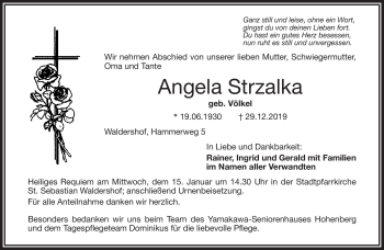 Traueranzeige von Angela Strzalka von Frankenpost