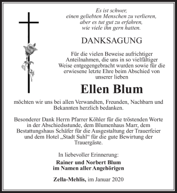Traueranzeige von Ellen Blum von Südthüringer Presse