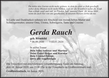 Traueranzeige von Gerda Rauch von Südthüringer Presse