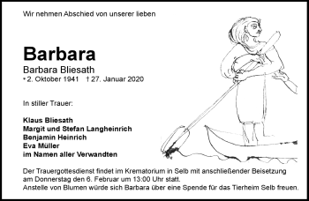 Traueranzeige von Barbara Bliesath von Frankenpost