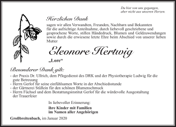 Traueranzeige von Eleonore Hertwig von Südthüringer Presse