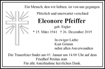 Traueranzeige von Eleonore Pfeiffer von Frankenpost