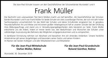 Traueranzeige von Frank Müller von Frankenpost