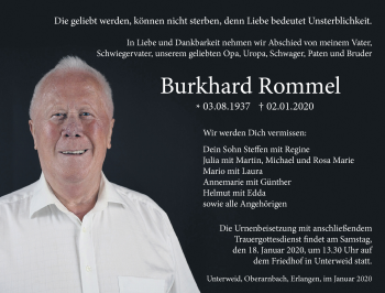 Traueranzeige von Burkhard Rommel von Südthüringer Presse