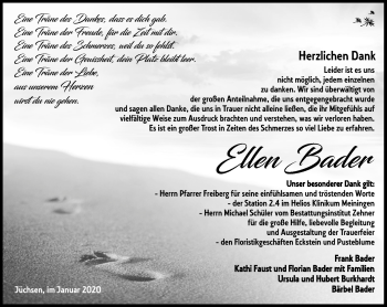 Traueranzeige von Ellen Bader von Südthüringer Presse