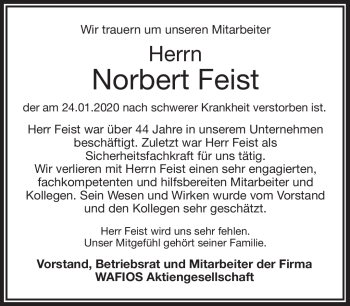Traueranzeige von Norbert Feist von Frankenpost