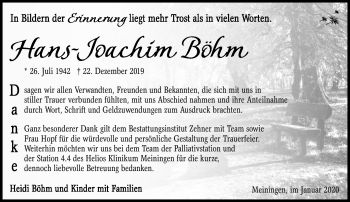 Traueranzeige von Hans-Joachim Böhm von Südthüringer Presse