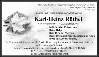 Traueranzeige von Karl-Heinz Röthel von Frankenpost