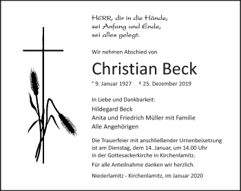 Traueranzeige von Christian Beck von Frankenpost